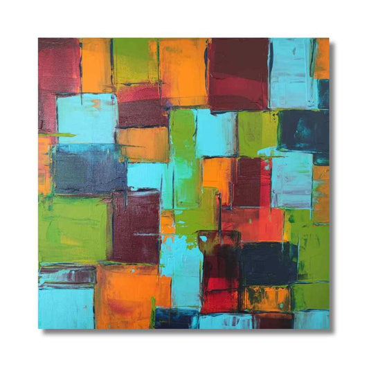 "Kaléidoscope Lisboa" by Lenon B, an abstract painting inspired by Lisbon’s colorful houses and the Tagus River.