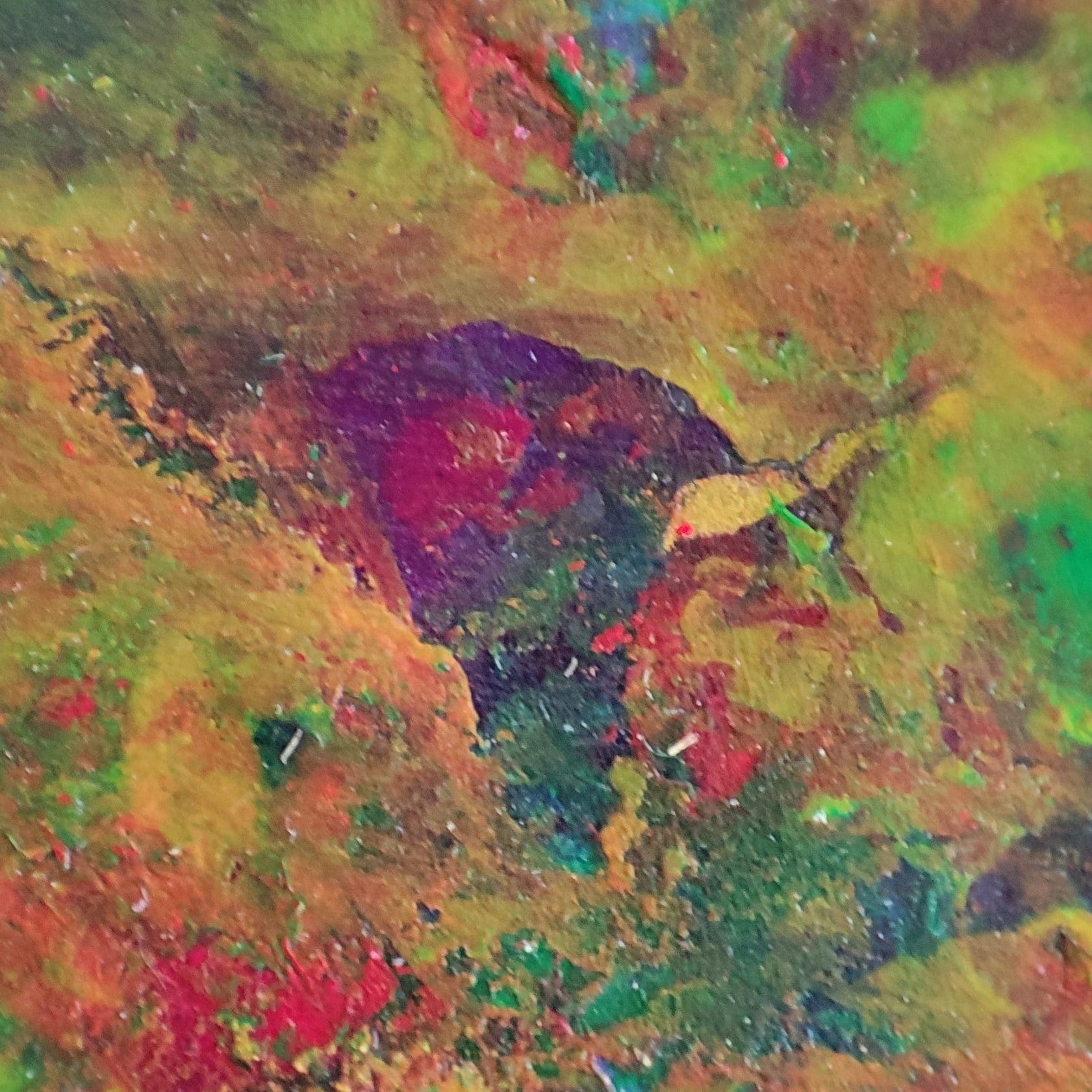 Forever Gift abstract painting with rich green, yellow, and red tones