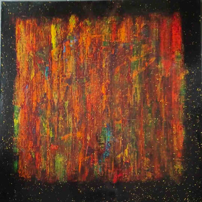 Acrylic painting by Lenon B on canvas with golden flakes and ambient resin finish.