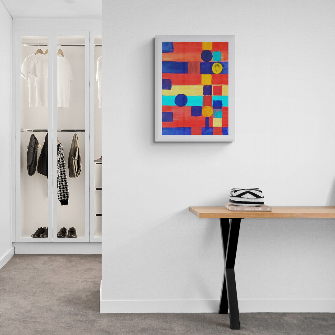 Pop art painting with bold and colorful geometric shapes.