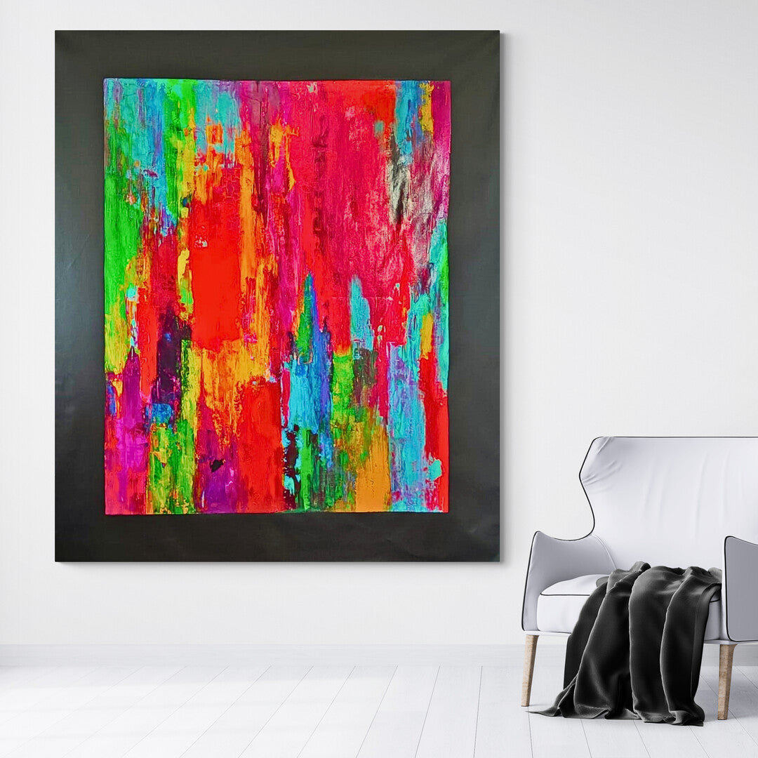 The "Energy" painting by Lenon B displayed in a modern room, showcasing its impactful presence.