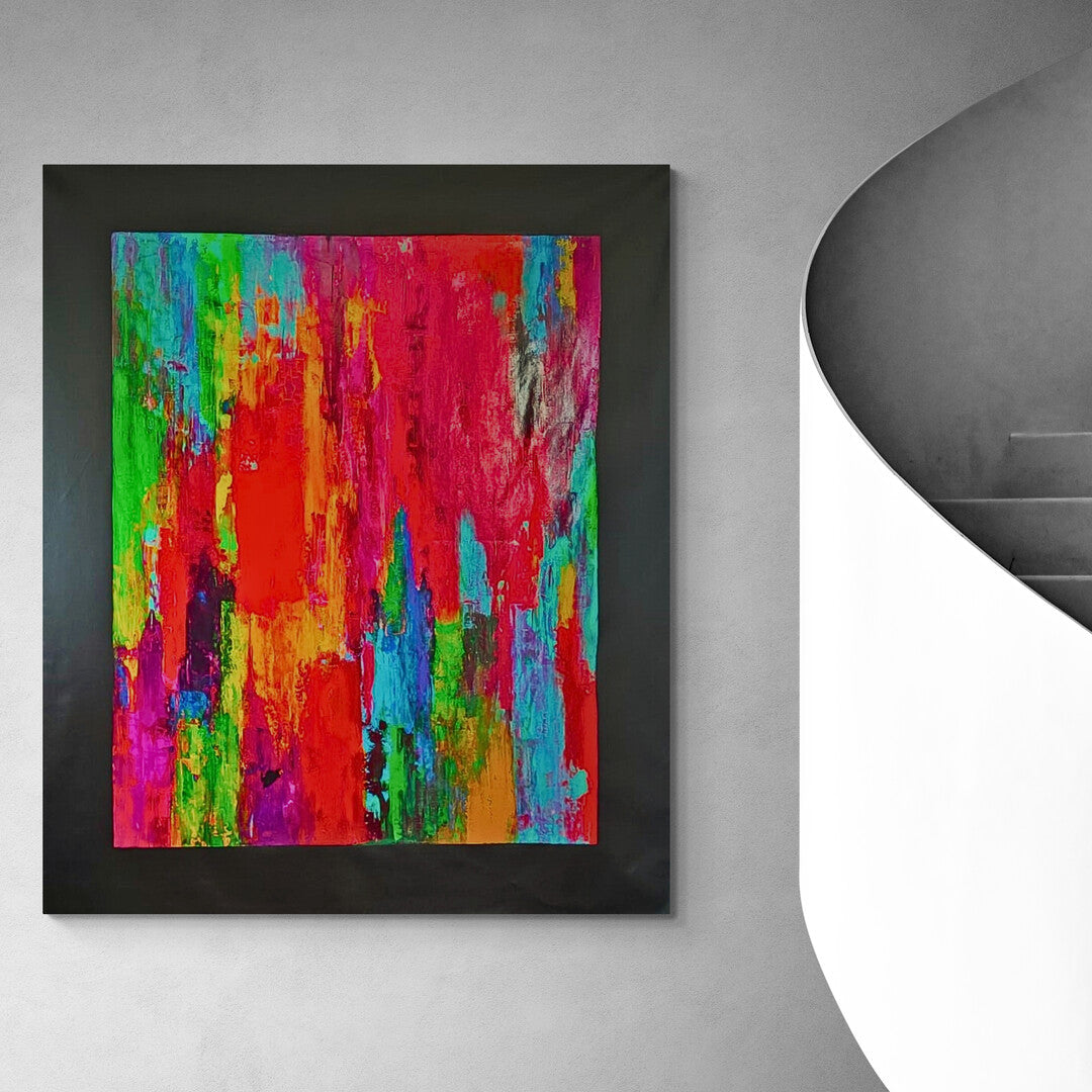 A stunning display of vivid colors on a black background in the "Energy" painting by Lenon B.