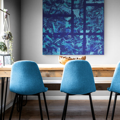 Blue shades original art "Forêt Bleue" by Lenon B, evoking calmness.