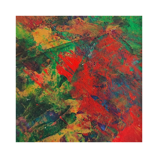 Abstract painting Forever Gift with green, yellow, red, and gold accents by Lenon B