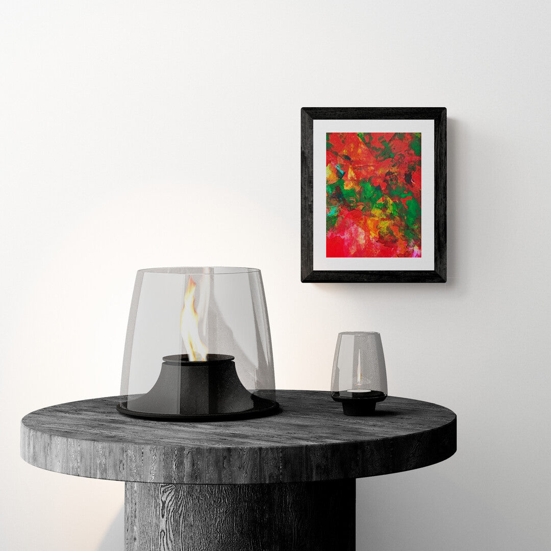 Abstract painting by Lenon B with gold and red tones, ideal for wall decor