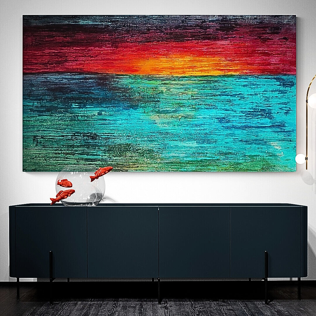 The abstract landscape of 'Golden Hour' by Lenon B, capturing the beauty of the sunset in a dreamlike fusion of colors