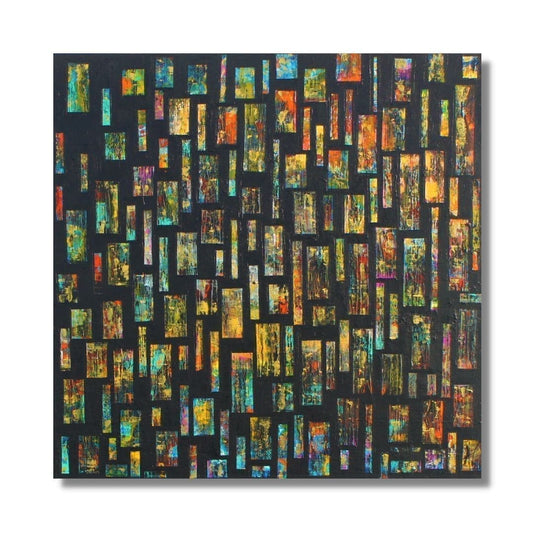 Original painting "Janelas da Fé" by Lenon B, colorful abstract windows.