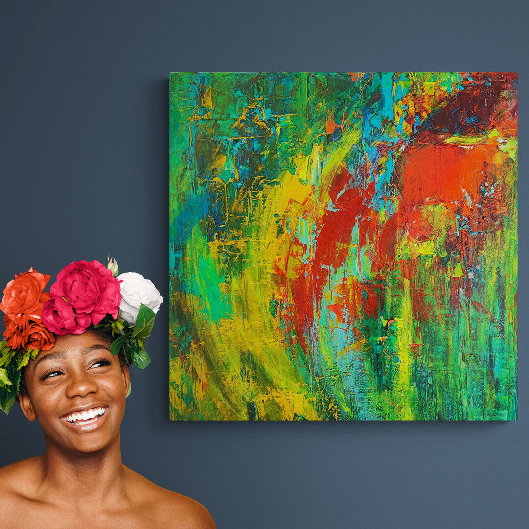 "Joy" by Lenon B captures vitality through an energetic mix of green, yellow, red, and blue tones.