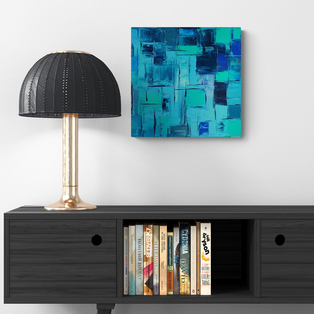  Lenon B's "Kaléidoscope Azur" harmonizes blue shades in an abstract and calming composition.