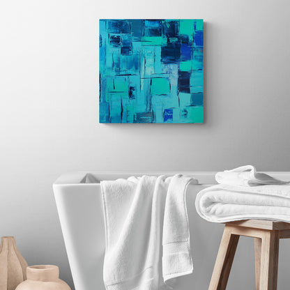 Acrylic on canvas, "Kaléidoscope Azur" by Lenon B is an abstract exploration of blue tones.