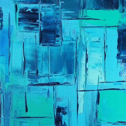 Meditative abstract painting "Kaléidoscope Azur" by Lenon B, a calm exploration of blue.