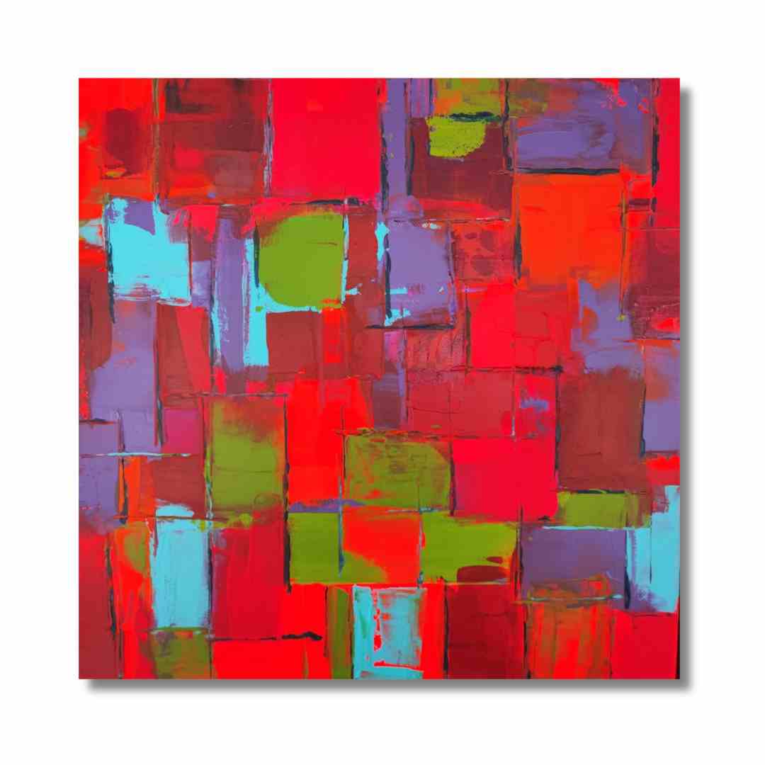 40 cm x 40 cm abstract painting "Kaléidoscope Be Happy" by Lenon B, showcasing vibrant colors.