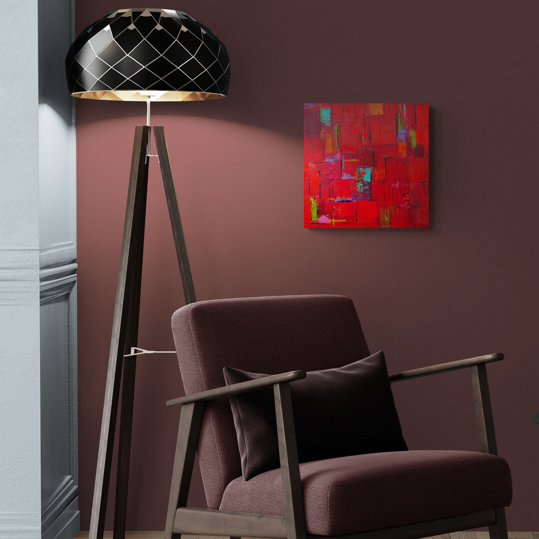 40 cm x 40 cm acrylic painting "Kaleidoscope Pretty Cherry" by Lenon B, showcasing soft reds.