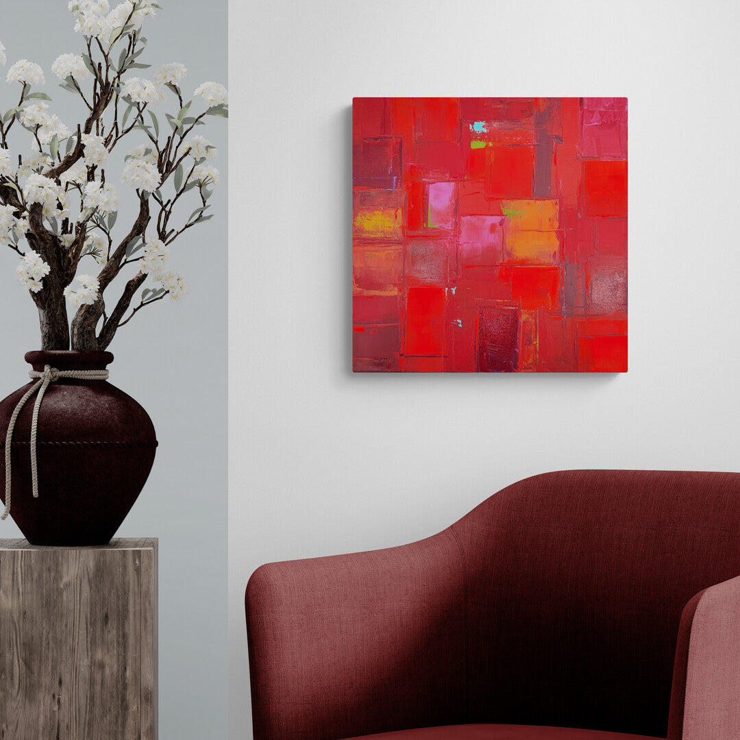  Intense and dynamic abstract art "Kaléidoscope Scarlett" by Lenon B, featuring bold colors.