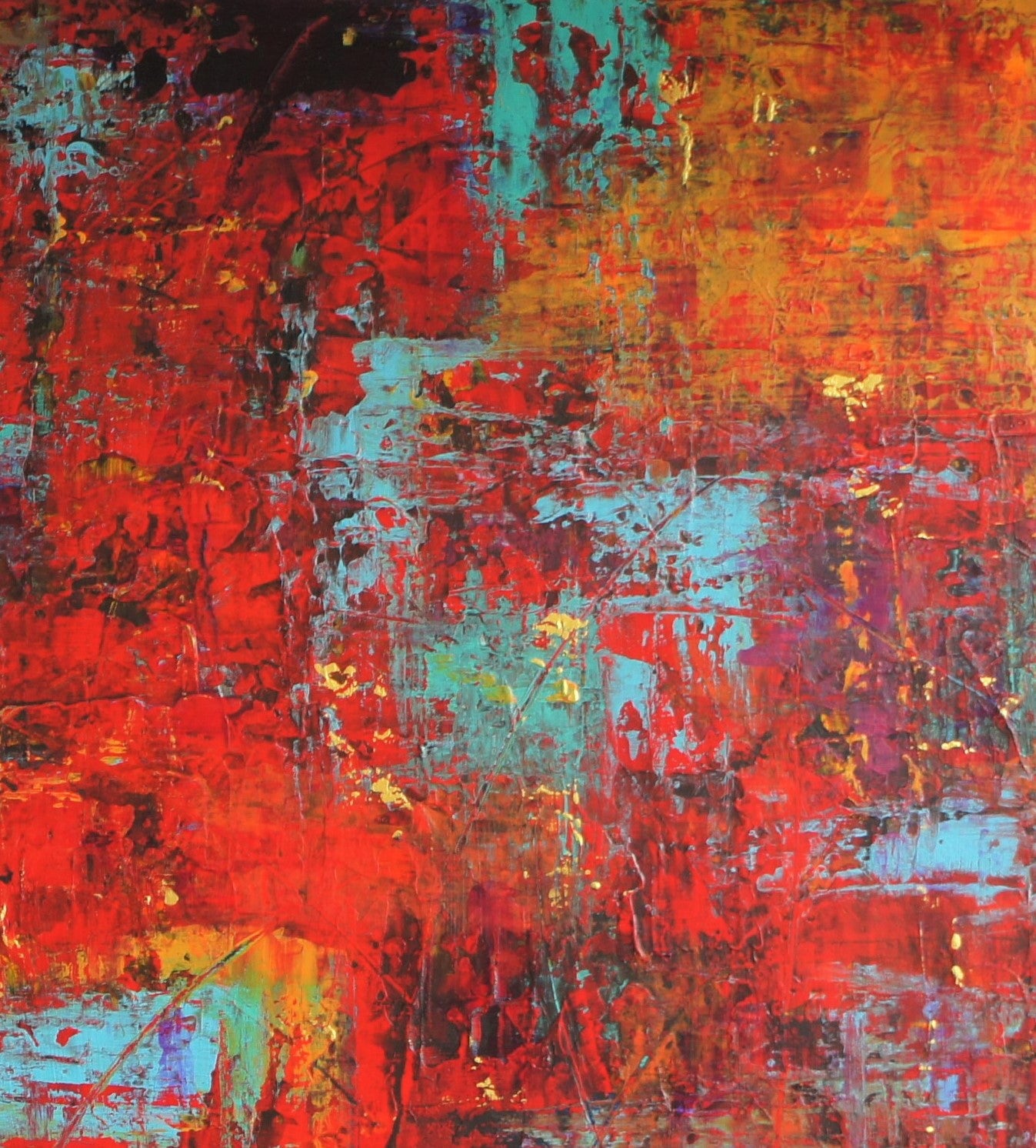 Abstract artwork "Kilt" by Lenon B, with vibrant energy in reds and oranges.