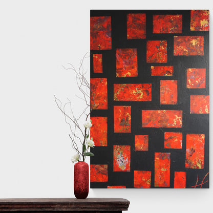 Abstract artwork "Kyoto" by Lenon B, representing the intensity of Kyoto's fires.