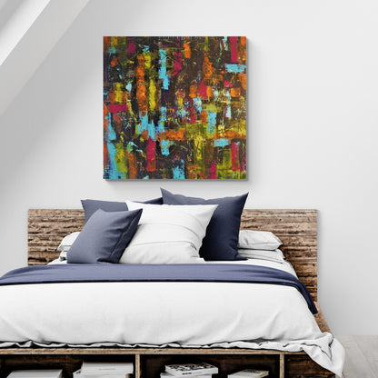 100 cm x 100 cm original artwork "La Vie est Belle" by Lenon B, full of color.