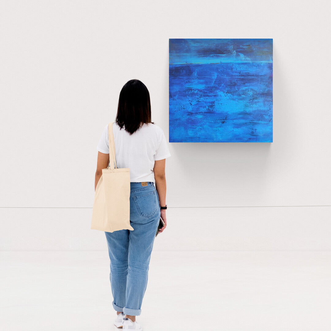 "Blue Infinite" by Lenon B, a series of 4 seascape-inspired acrylic paintings, offering versatile display options.