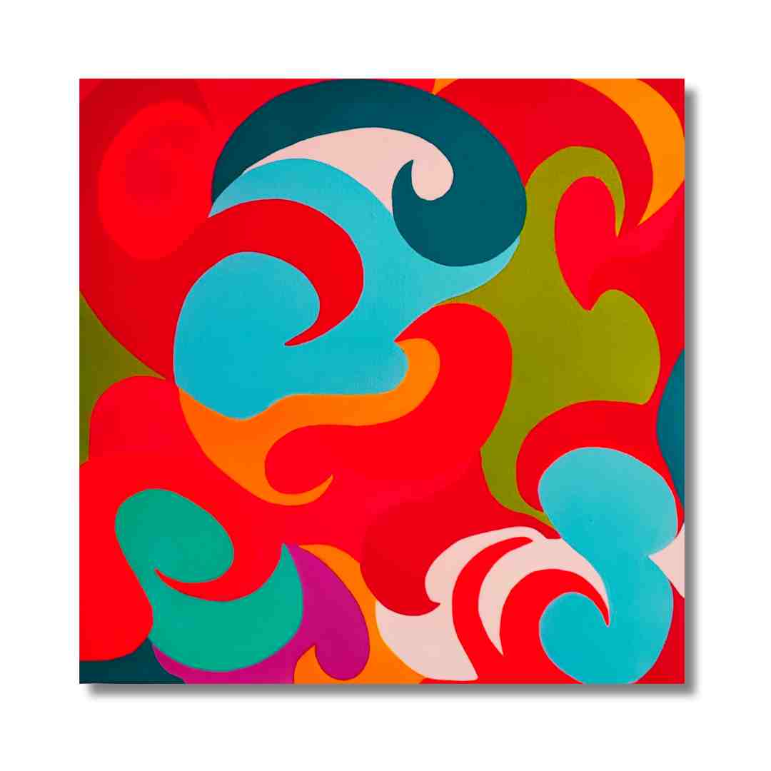 Lenon B’s "Oxygène 14", a bold 70s-inspired psychedelic acrylic canvas bursting with color and movement.