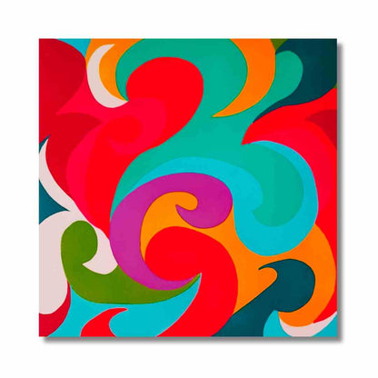 Lenon B’s "Oxygène 15", a vibrant acrylic canvas featuring bold 70s-inspired psychedelic shapes and colors.