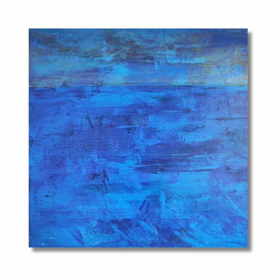 "Silent Waves" by Lenon B, a calming 60x60 cm acrylic painting from the Infinite Blue IV collection, featuring tranquil blue tones.