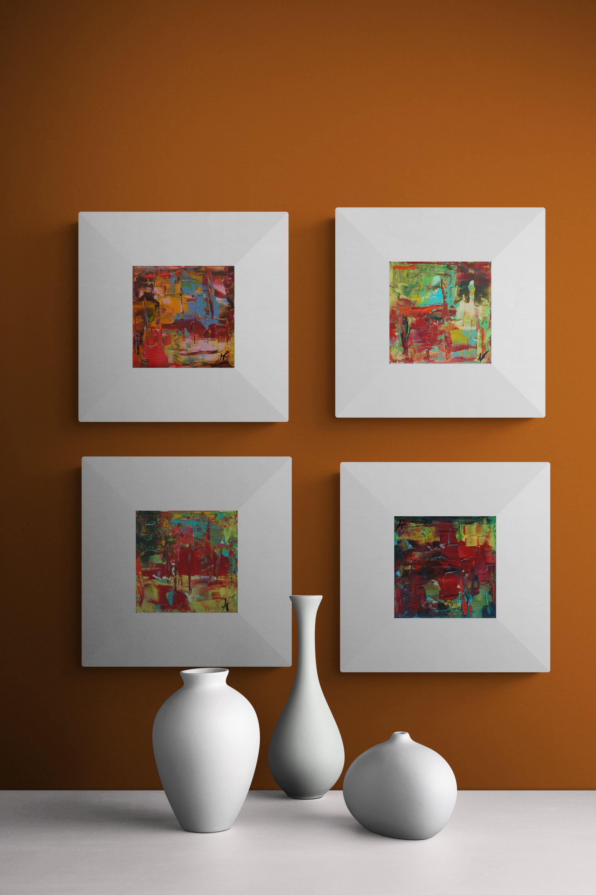 "Les Minis de Lenon"is a small acrylic collection  painting with colored shades, perfect gift for framing.