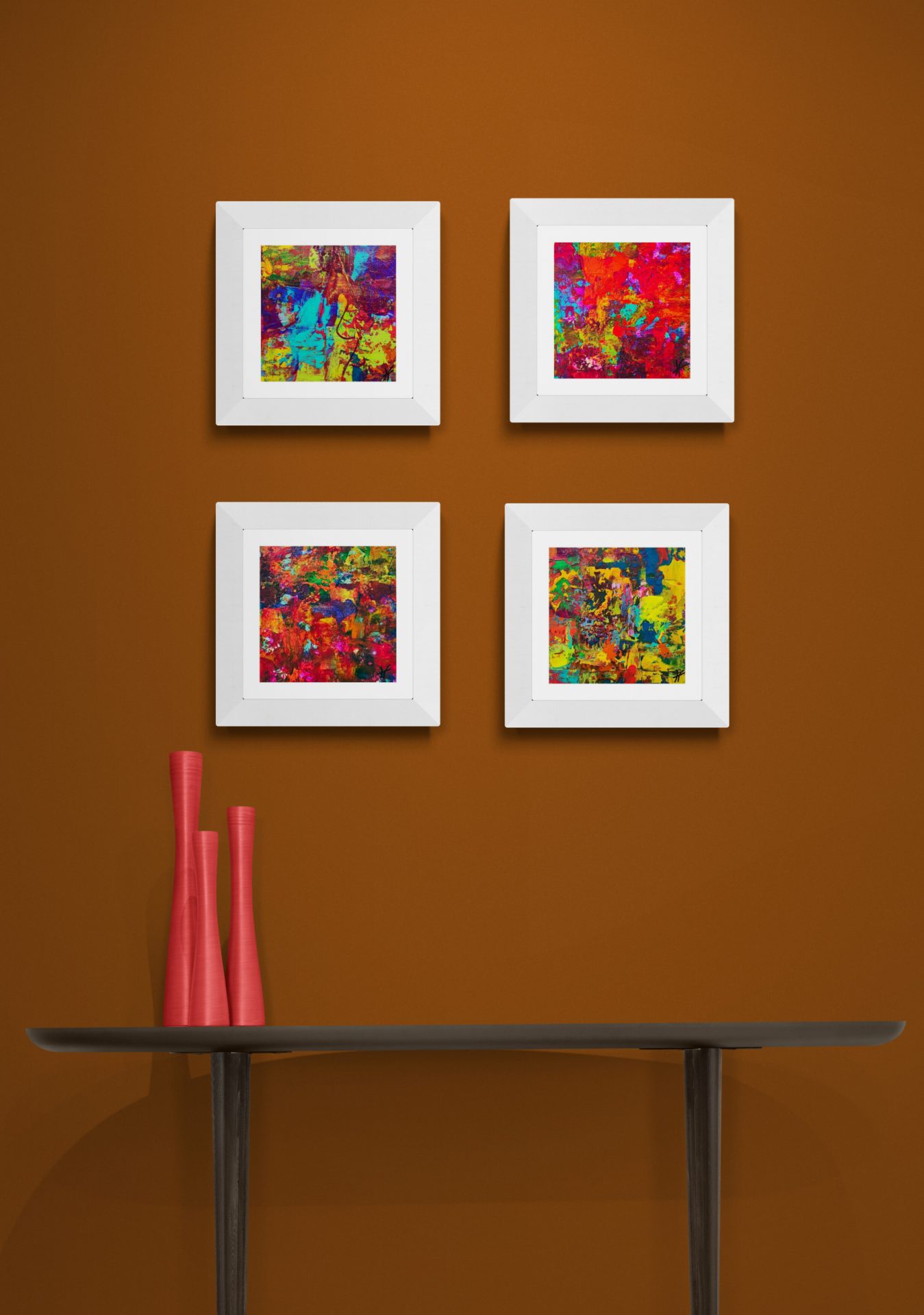 "Les Minis de Lenon"is a small acrylic collection  painting with colored shades, perfect gift for framing.