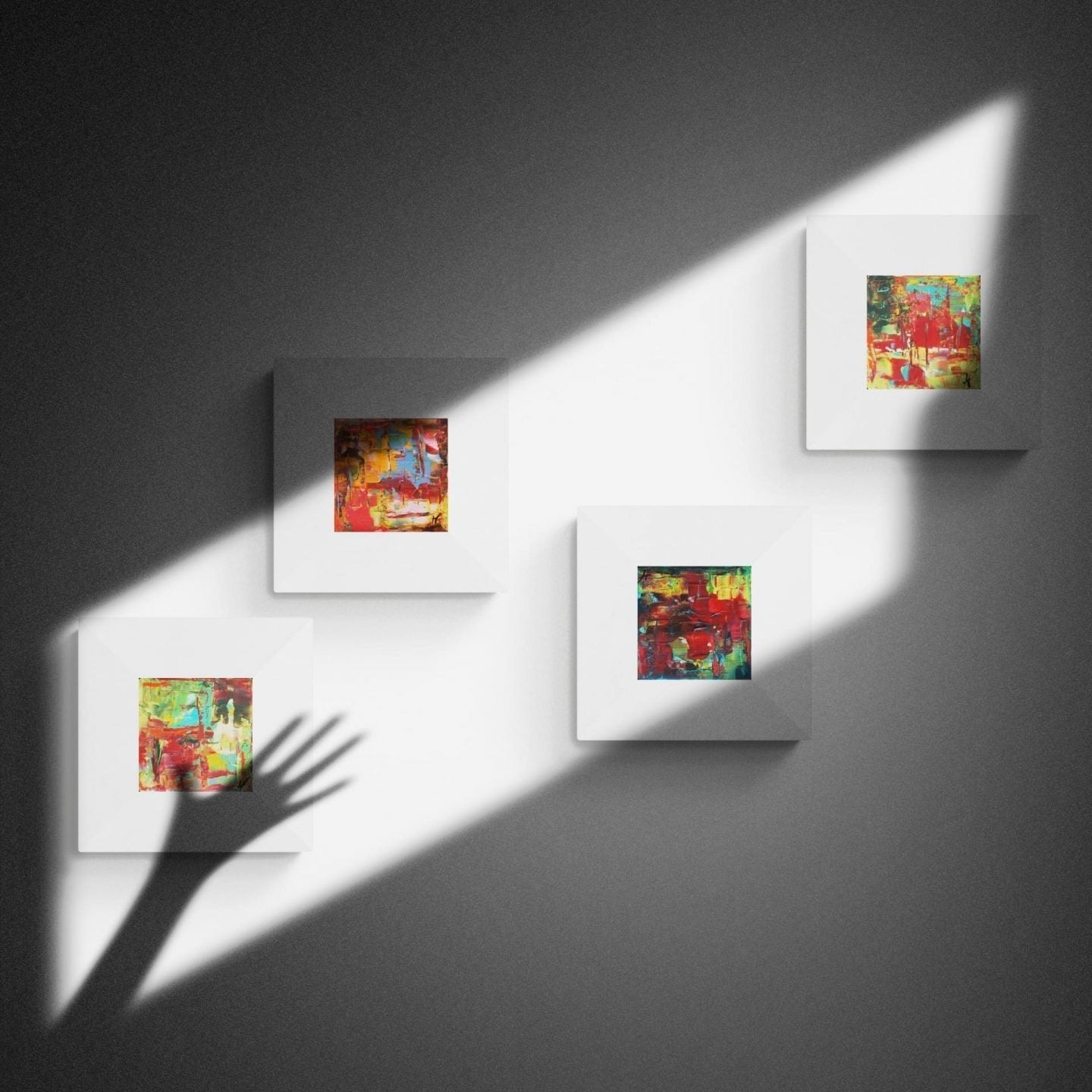 "Les Minis de Lenon" is a small acrylic collection  painting with colored shades, perfect gift for framing.