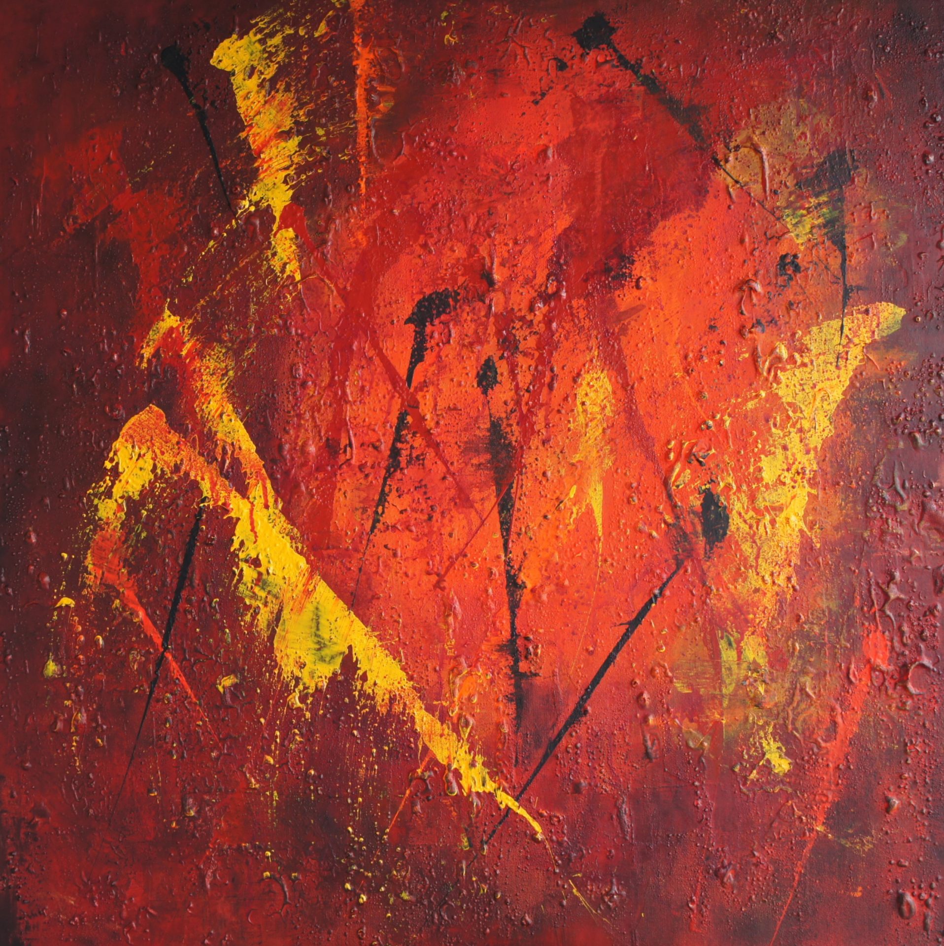 "Life is for Living" by Lenon B, an abstract art piece with red and yellow colors.