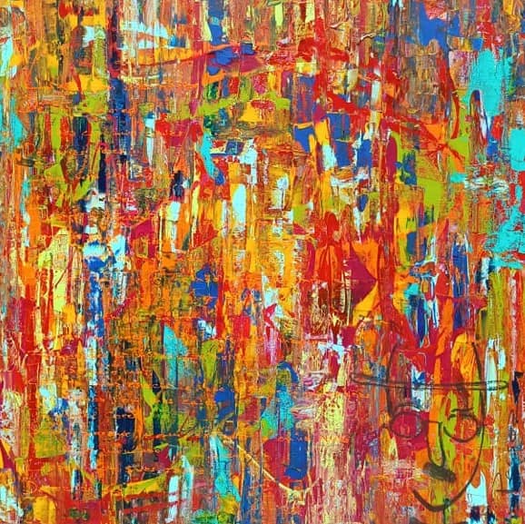 Abstract art painting "Lisboa" by Lenon B, reflecting the vibrancy and introspection of Lisbon’s facades.