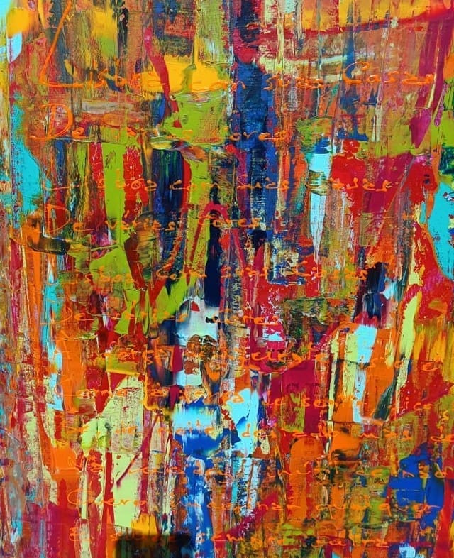 Lisbon’s vibrant energy captured in "Lisboa" by Lenon B, a 100 cm x 100 cm painting.