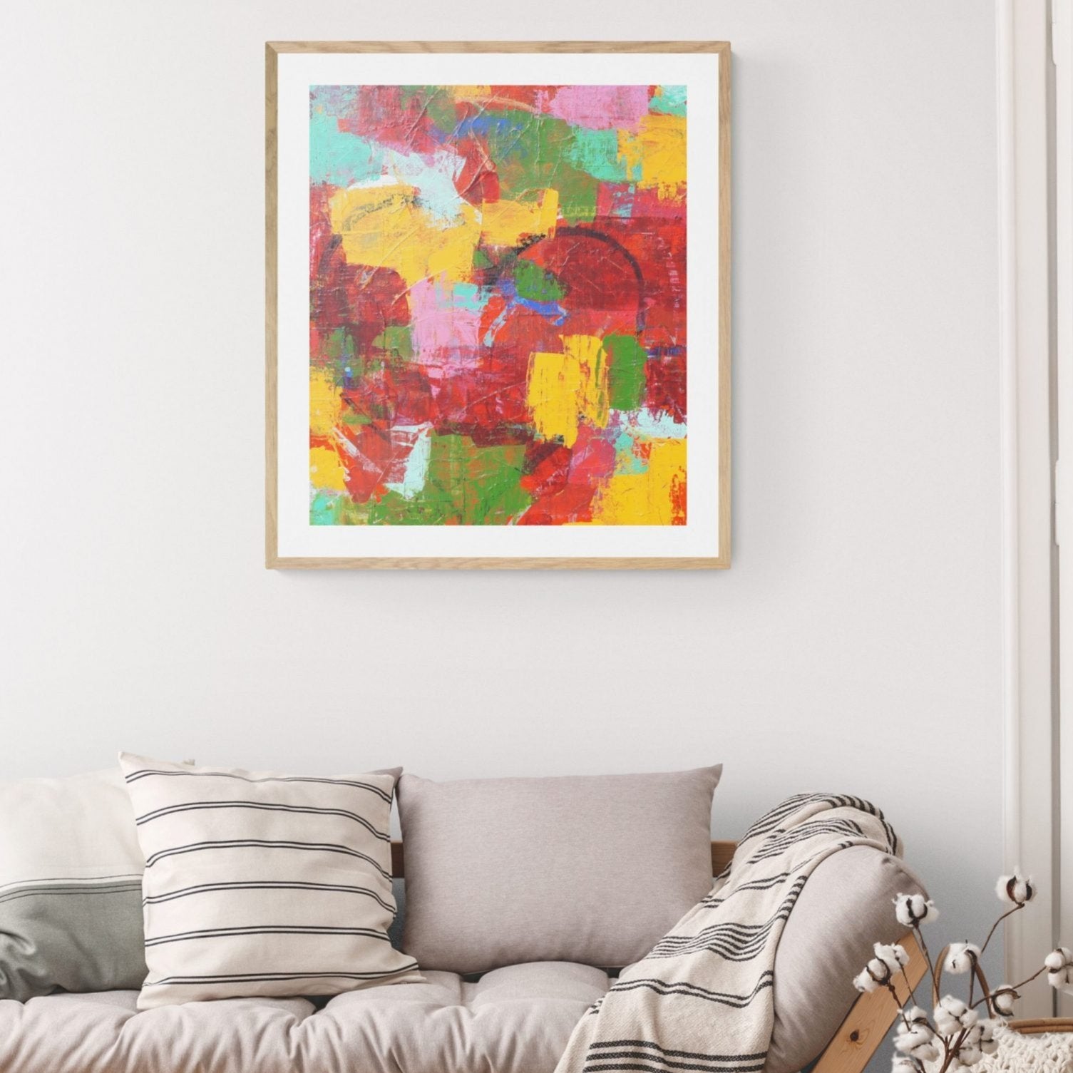 Abstract art in "Lucie" by Lenon B, evoking joy through a play of dynamic, vibrant colors.