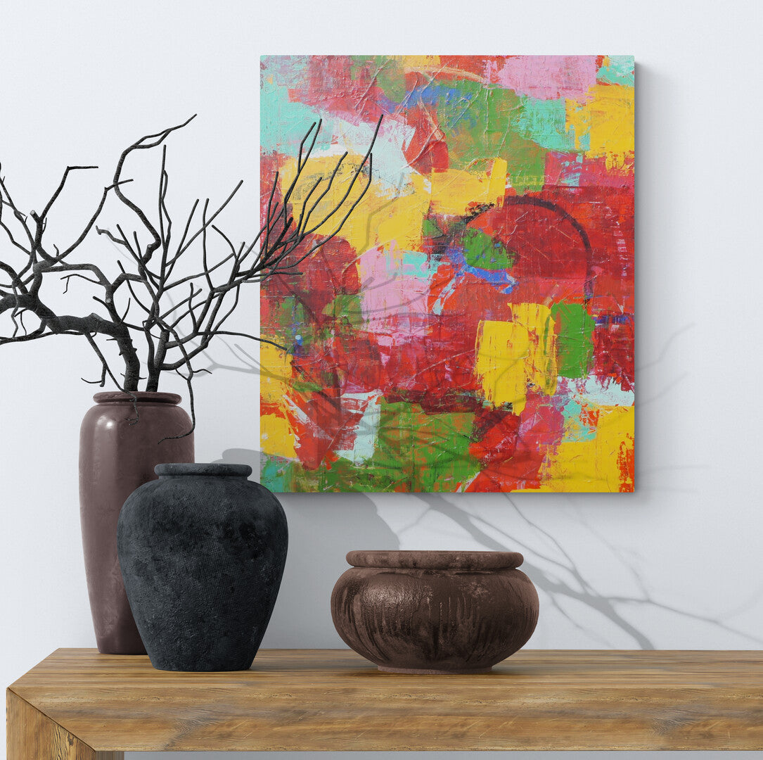 Explore energy and joy through the abstract colors in "Lucie" by Lenon B, an acrylic masterpiece.