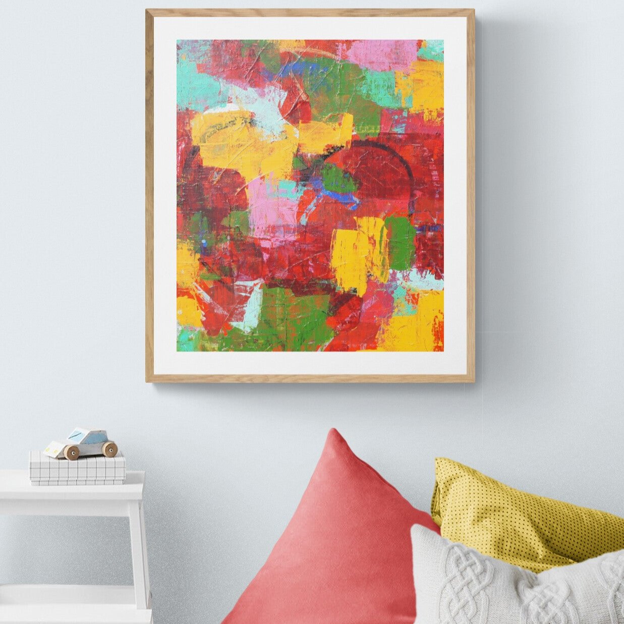 Vivid color play and light energy shine through "Lucie," a joyful painting by Lenon B.