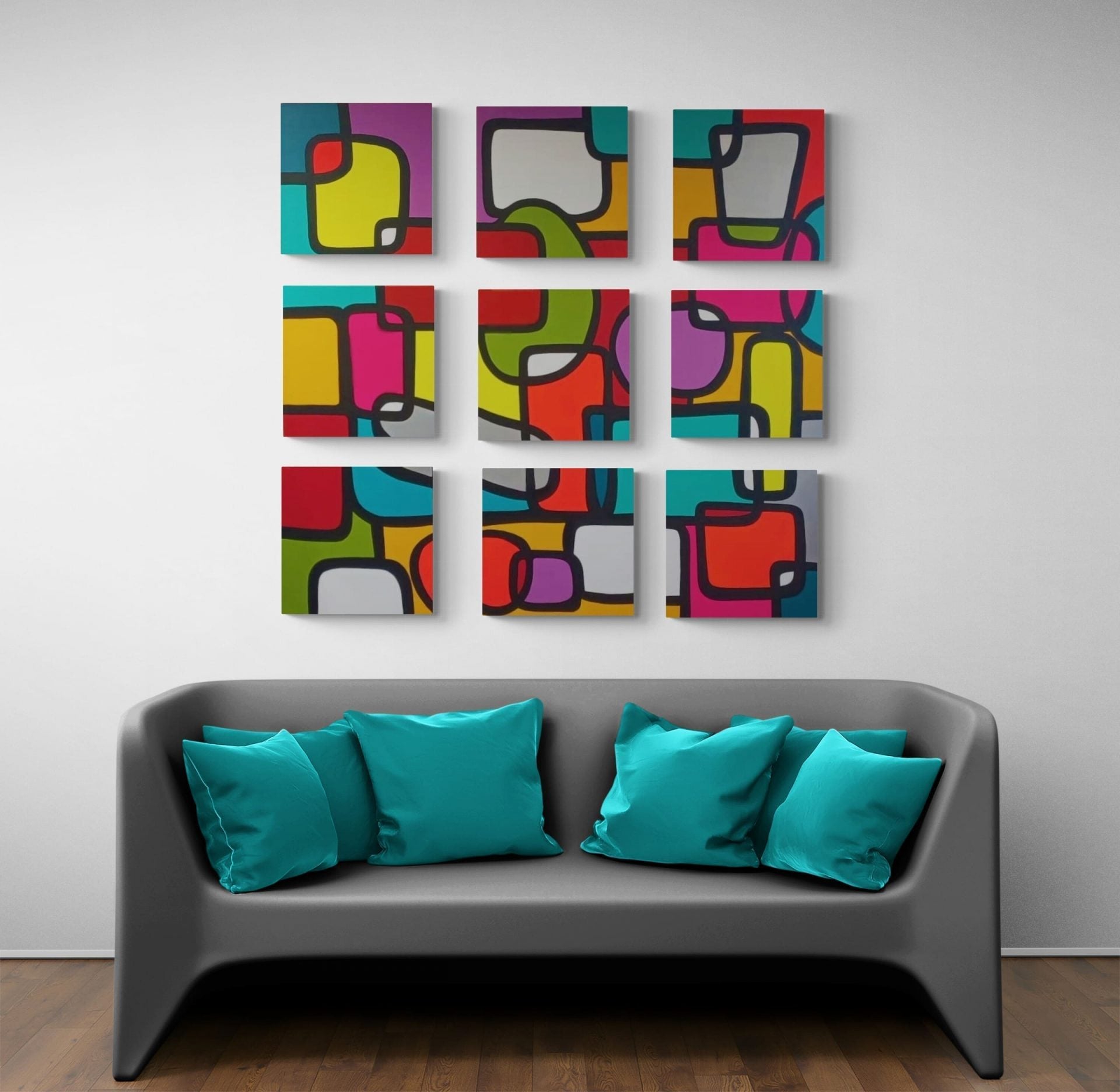 "Méli Mélo" by Lenon B is an artistic puzzle of fluorescent colors that sparks creativity and joy.