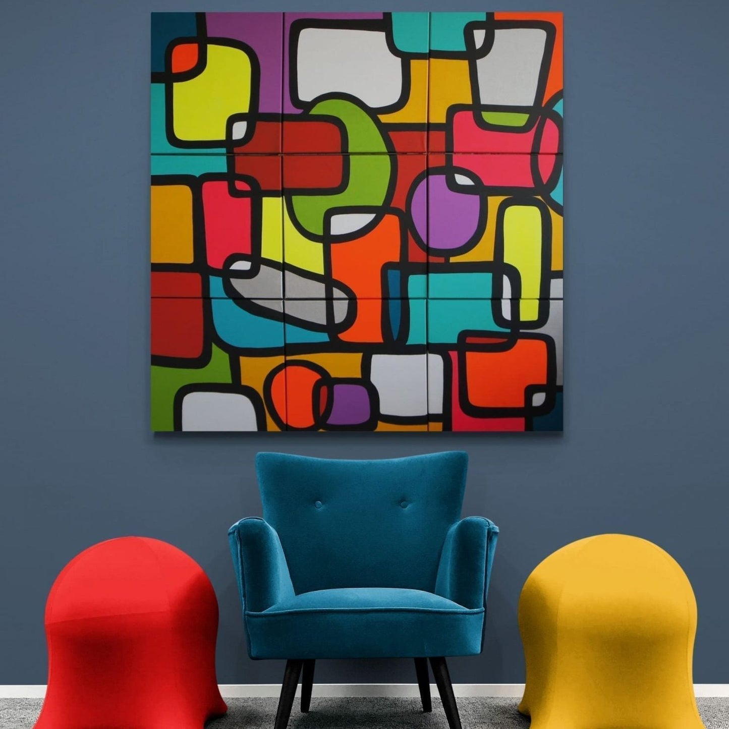 "Méli Mélo" by Lenon B offers flexibility and dynamic display options with its vibrant polyptych design.