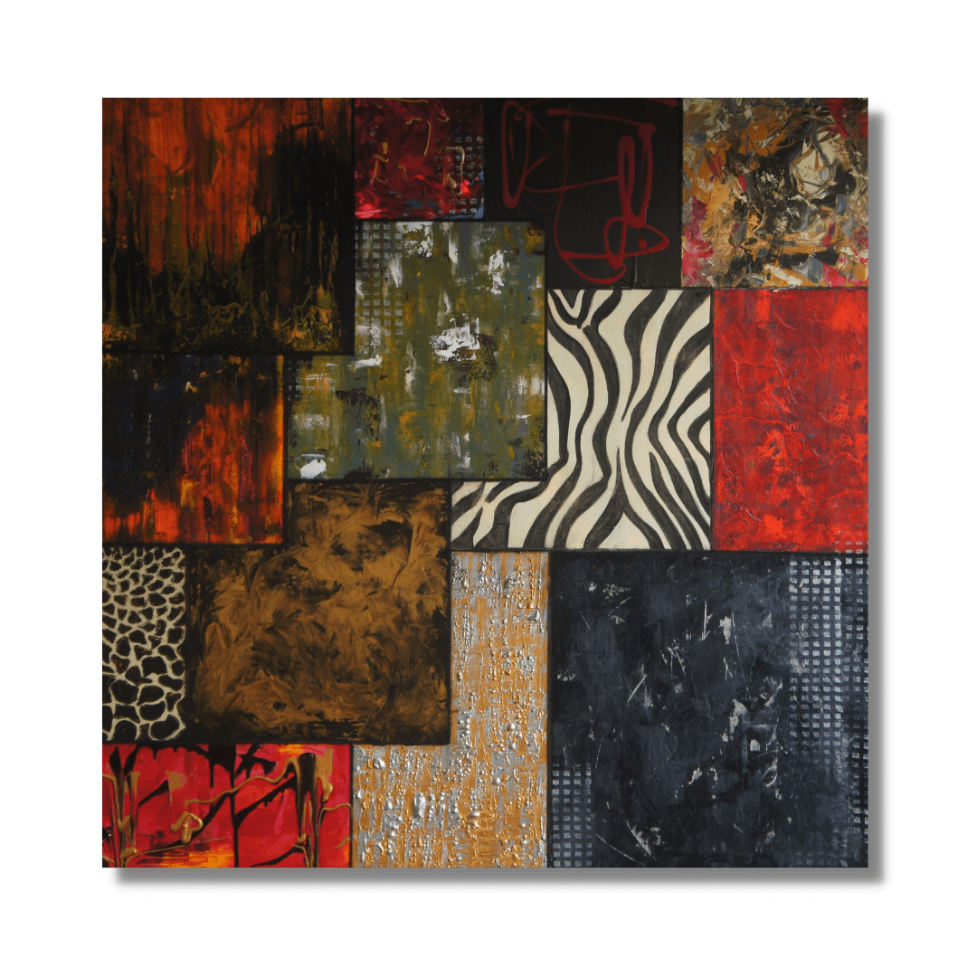 "Melting Pot" by Lenon B, an abstract fresco featuring 13 distinct sections with mixed techniques.