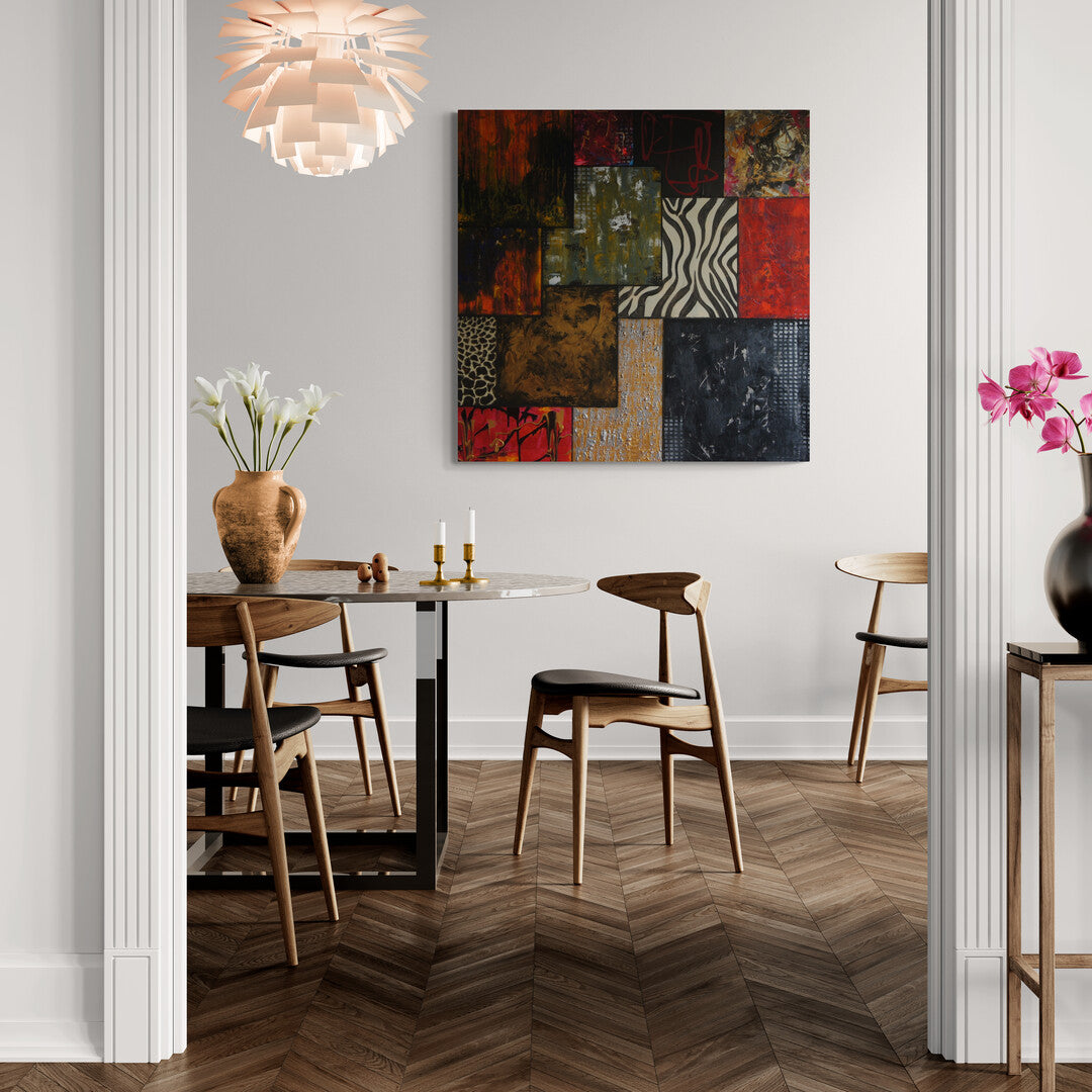 "Melting Pot" by Lenon B features unique abstract art using diverse techniques and textured finishes.