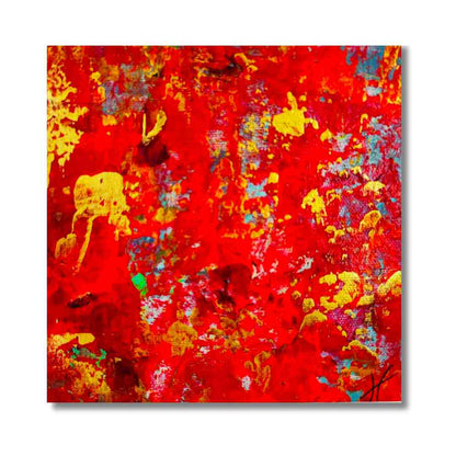 "Mini 1 Rouge" by Lenon B, a small-format acrylic artwork in vibrant red, ready to be framed.