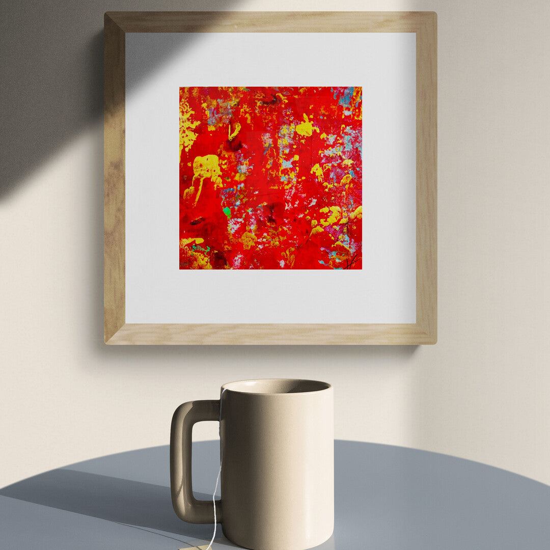 "Mini 1 Rouge" by Lenon B, a vibrant small canvas artwork featuring intense red tones.