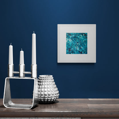 "Mini Bleu" by Lenon B captures the tranquil energy of the ocean in a small-format canvas.