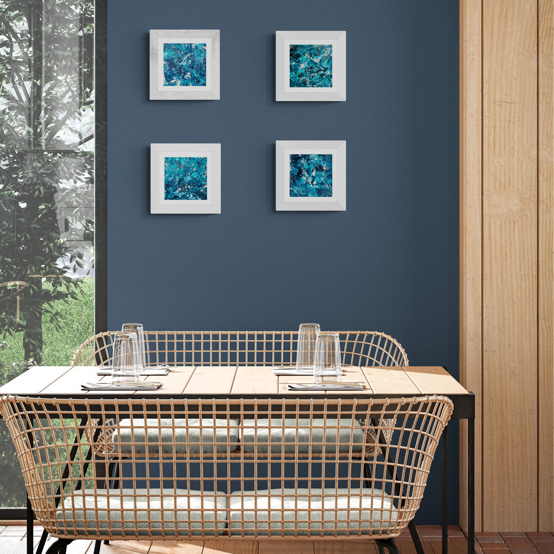 "Mini Bleu" by Lenon B is a small acrylic painting with calm blue shades, ideal for enhancing your interior.