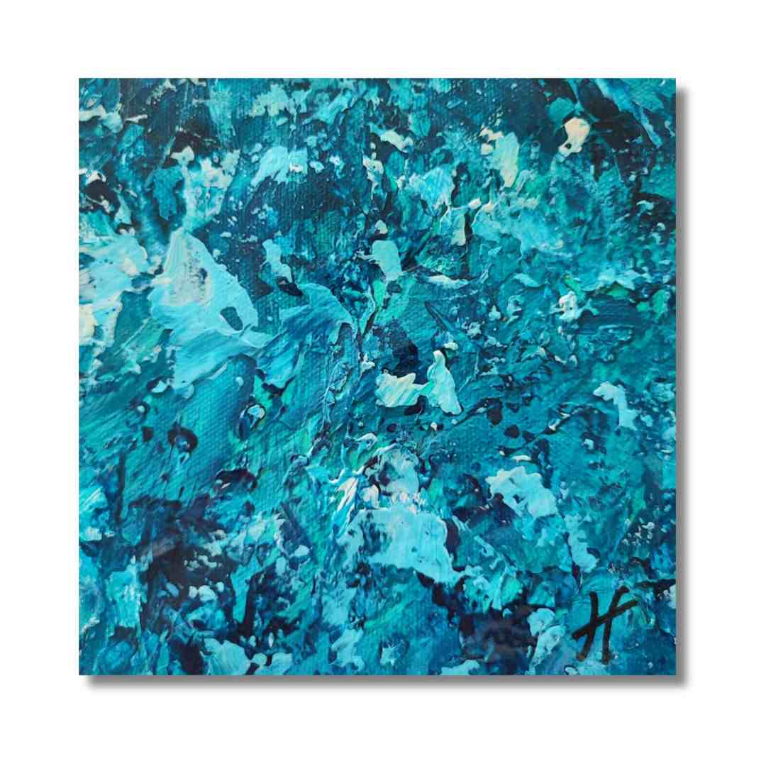 "Mini Bleu" by Lenon B, a small-format acrylic artwork in soothing blue, ready to be framed.