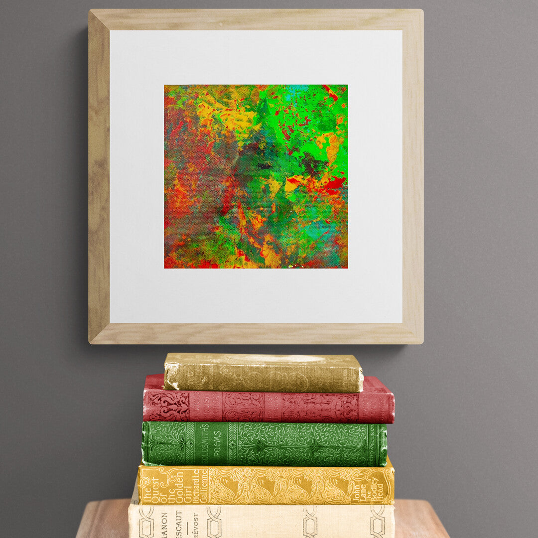 "Mini Vert" by Lenon B is a modern, vibrant take on Monet’s impressionism with lively green, yellow, and red tones.