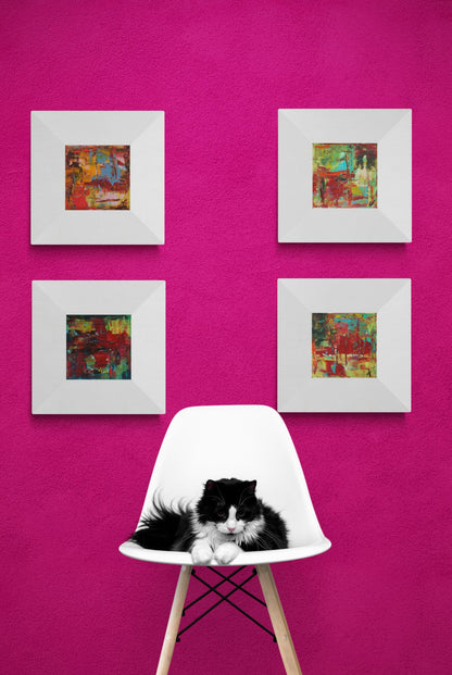 "Mini Multicolore" by Lenon B is a bright, warm-colored painting filled with joyful energy, ready to be framed.