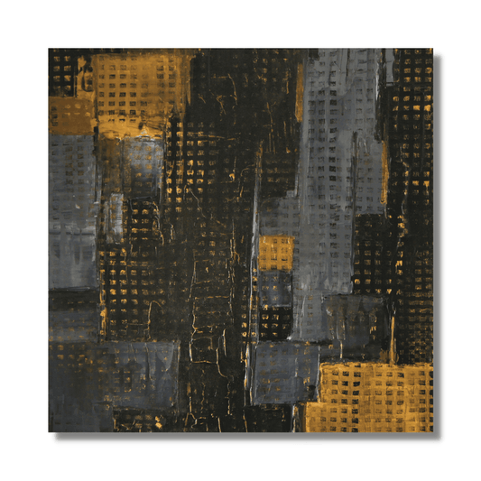 "NYC" by Lenon B, an acrylic painting capturing the vibrant energy of New York City at night with shimmering lights and a dark backdrop.