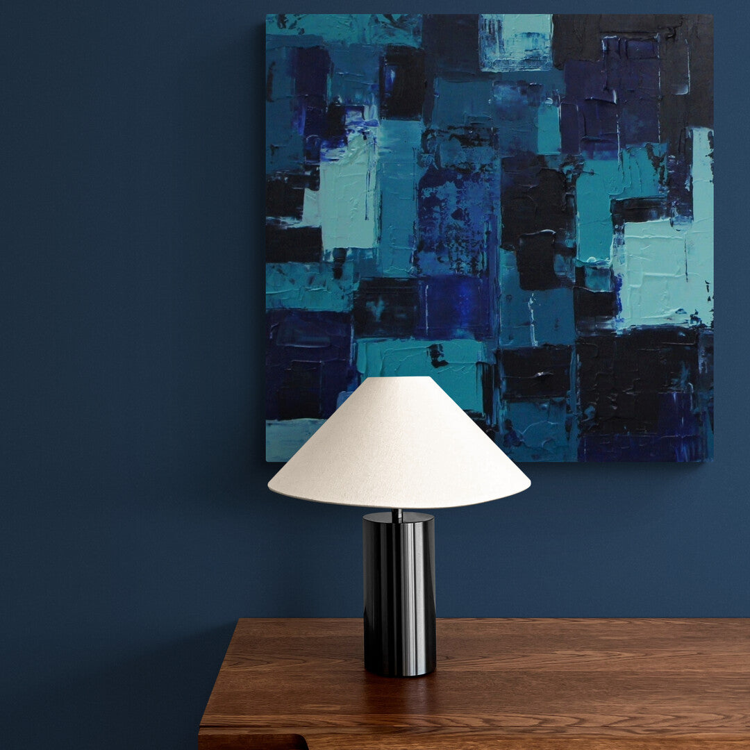 "Naxos" by Lenon B, a medium acrylic painting in calming blue hues that evoke the Mediterranean's endless horizon.