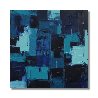 "Naxos" by Lenon B, a medium-sized acrylic painting inspired by the turquoise and deep blue waters of the Mediterranean.