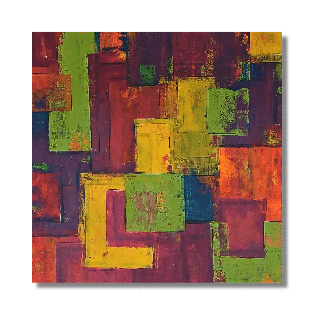 "Never Give Up" by Lenon B, a colorful acrylic painting symbolizing perseverance and optimism through a vibrant labyrinth of life.