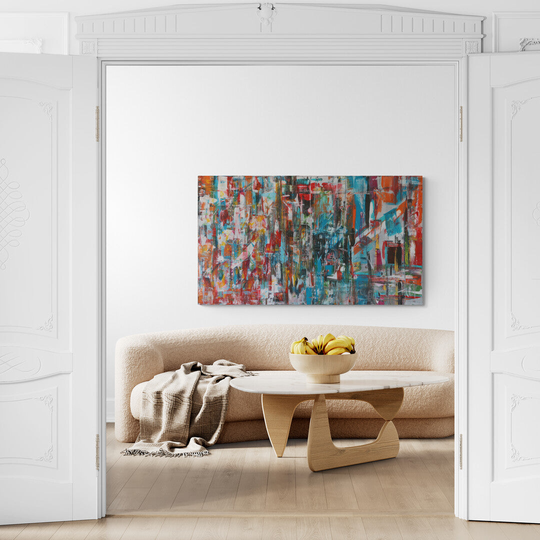 "No Name" by Lenon B, an abstract painting where layers of color and form merge to create a unique visual journey.